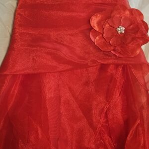 Kids Size 14 Dazzling Red Dress with Rhinestone Accents And Ruffles